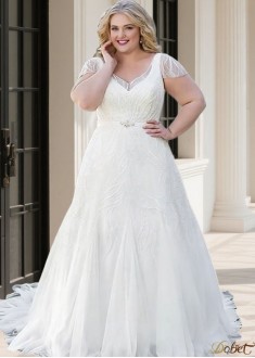 Plus Size A-Line Tulle V-Neck Wedding Dress