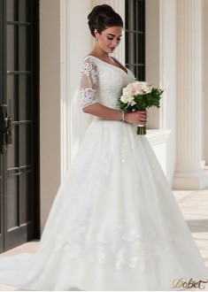 Vintage Plus Size Tulle V-Neck Wedding Dress with Dropped Waist