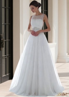 Bateau A Line Beach Wedding Dress