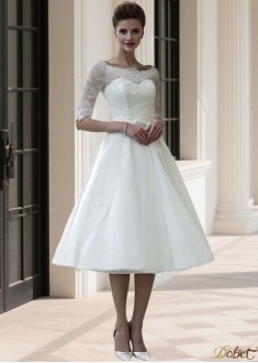Off-the-Shoulder Tea-Length Wedding Dress
