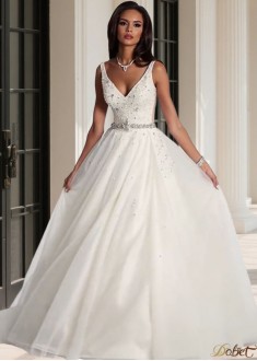 Plus Size Tulle A Line Wedding Dress – Sleeveless Full Length Bridal Gown