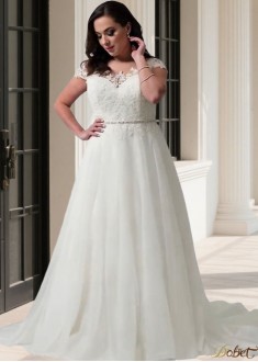 Plus Size Jewel Neck Tulle Organza A-Line Wedding Dress