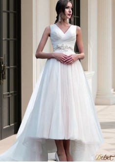 Plus Size Tulle V Neck A Line Wedding Dress
