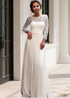 Bateau Neck Lace Chiffon A Line Wedding Dress