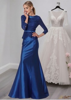 Satin Mother of the Bride Dress – Jewel Neck Mermaid Gown with Sleeves