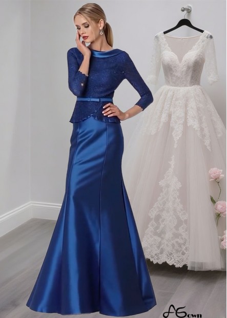 Satin Mother of the Bride Dress – Jewel Neck Mermaid Gown with Sleeves