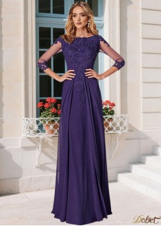 Bateau Tulle Chiffon Mother of the Bride Dress A-Line Long