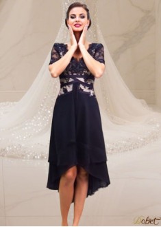 Elegant V-Neck Tea-Length Tulle Chiffon Formal Dress for Special Occasions