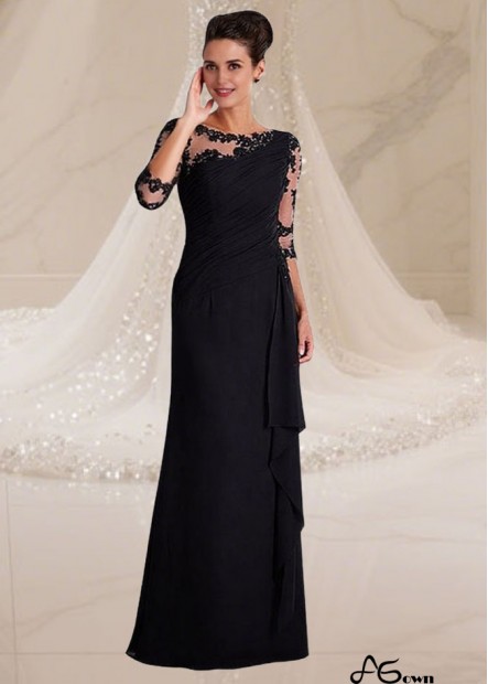 Elegant Black Full-Length Mother of the Bride Dress with Bateau Neckline