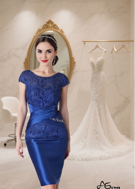 Satin Lace Sleeveless Knee Length Sheath Dress — Mother of the Bride