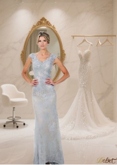 V Neck Lace Full Length Mother of the Bride Dress – Elegant Sheath Gown for Wedding