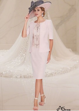 Pink Satin Mother of the Bride Dress with Jacket – Bateau Neck Knee-Length Sheath