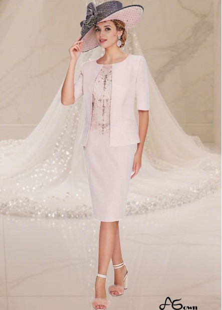Pink Satin Mother of the Bride Dress with Jacket – Bateau Neck Knee-Length Sheath