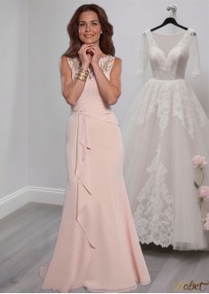 Elegant Bateau Neck Full-Length Tulle Chiffon Mother of the Bride Dress 
