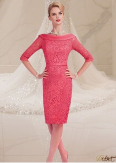 Red Satin Lace Mother of the Groom Dress with Sleeves