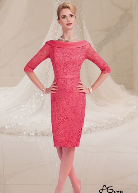 Red Satin Lace Mother of the Bride Dress with Illusion Sleeves – Knee Length Bateau Neck