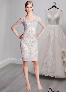Knee-Length Tulle V-Neck Illusion Sleeve Mother of the Bride Formal Dress