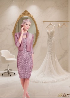 V-Neck Lace Mother of the Bride Dress with Jacket – Knee-Length Sheath Style
