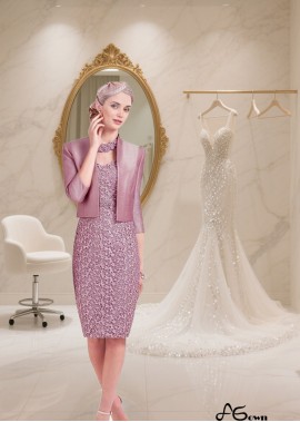 V-Neck Lace Mother of the Bride Dress with Jacket – Knee-Length Sheath Style