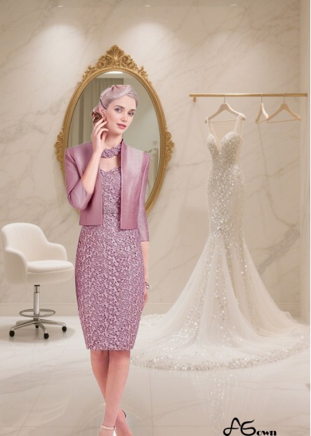 V-Neck Lace Mother of the Bride Dress with Jacket – Knee-Length Sheath Style