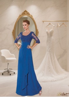 Full-Length A-Line Tulle Chiffon Mother of the Bride Dress with Illusion Sleeves