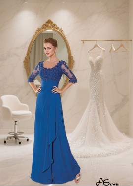 Full-Length A-Line Tulle Chiffon Mother of the Bride Dress with Illusion Sleeves