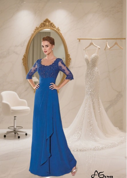 Full-Length A-Line Tulle Chiffon Mother of the Bride Dress with Illusion Sleeves