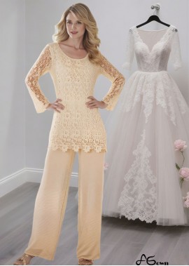 Elegant Scoop Neck Chiffon Lace Pantsuit with Illusion Sleeves for Mother of the Bride