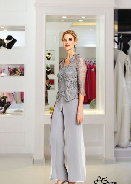 Elegant Gray Full-Length Chiffon Mother of the Bride Pantsuit with Jacket