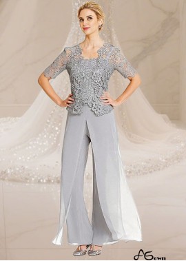 Elegant Gray Full-Length Chiffon Mother of the Bride Pantsuit with Jacket