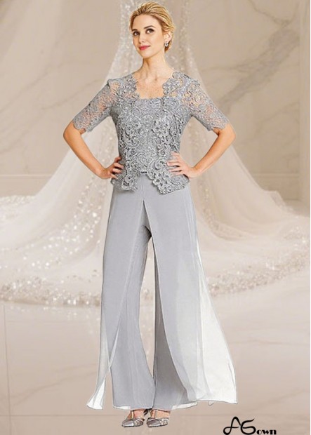 Elegant Gray Full-Length Chiffon Mother of the Bride Pantsuit with Jacket