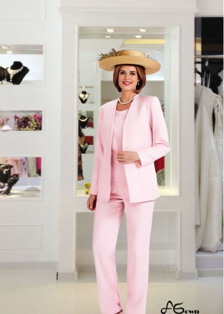 Elegant Pink Three-Piece Lace Satin Mother of the Bride Pantsuit with Jacket