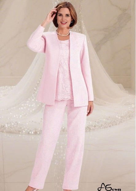 Elegant Pink Three-Piece Lace Satin Mother of the Bride Pantsuit with Jacket