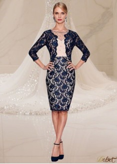 Elegant Tulle Lace Knee-Length Mother of the Bride Dress with Jacket Sleeves