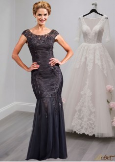 Tulle Mermaid Mother of the Bride Dresses – Trumpet Gown with Cap Sleeves