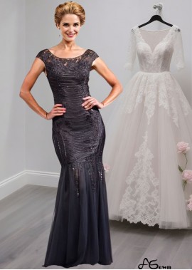 Tulle Mermaid Mother of the Bride Dress – Full Length Trumpet Gown with Cap Sleeves