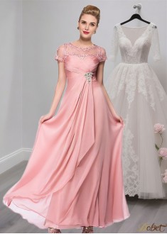 Elegant Pink Silk-Like Chiffon Illusion Sleeve Mother of the Bride Dress