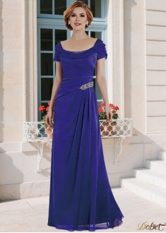 Blue Chiffon Mother of the Bride Dress with Scoop Neck