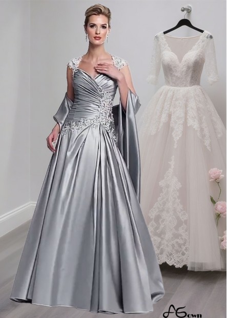 Queen Anne Neck Taffeta Mother of the Bride Dress – Full Length A-Line Gown with Cap Sleeves