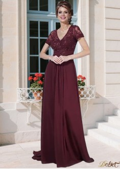 V-Neck Mother of the Bride Dresses – A Line Gowns with Short Sleeves