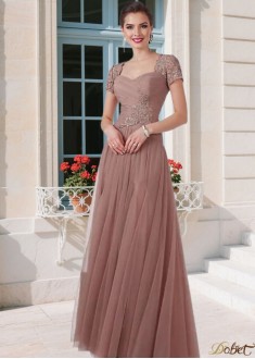 Elegant Net Mother of the Bride Dress – Sweetheart A-Line Gown with T-Shirt Sleeves, Full Length