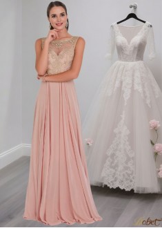Tulle Chiffon A-Line Mother of the Bride Dress with Jewel Neckline
