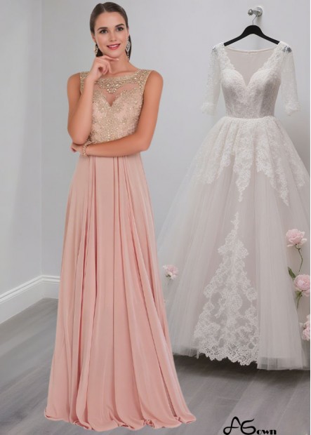 Tulle Chiffon A-Line Mother of the Bride Dress with Jewel Neckline