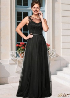 Black Tulle Mother of the Bride Dress Scoop A-Line