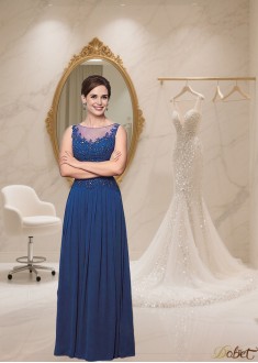 Full-Length Bateau Neck Tulle Chiffon A-Line Mother of the Bride Dress with Jacket