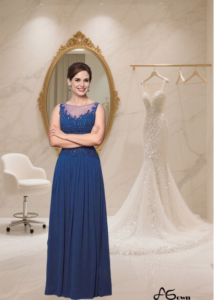 Full-Length Bateau Neck Tulle Chiffon A-Line Mother of the Bride Dress with Jacket