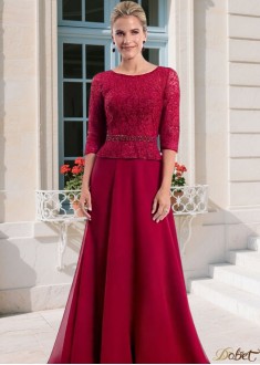 Red Bateau Lace A-line Mother of the Bride Dress