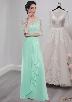 Full-Length Tulle Chiffon A-Line Dress with Scoop Neck and Sleeves