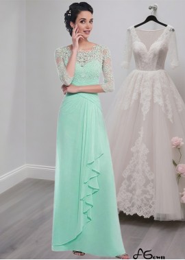 Elegant Full-Length Tulle Chiffon A-Line Dress with Scoop Neck and Illusion Sleeves