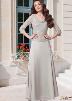 Elegant Tulle & Chiffon Mother of the Bride Dress Cowl Neck with Sleeves